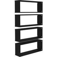 vidaXL Wall Cube Shelves Set of 4 in Black - Engineered Wood, Ideal for Living Room - Scandinavian Style, Easy-to-Install Wall Mounted Display Units