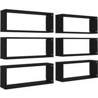 vidaXL Wall Cube Shelf 6 Pcs Black 60x15x23 cm Engineered Wood, Black