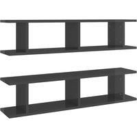 vidaXL Wall Shelf 2 pcs High Gloss Grey 90x18x20 cm Engineered Wood