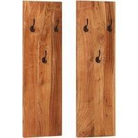 vidaXL Wall-Mounted Coat Racks, 2 Pieces, Solid Acacia Wood Construction, Unique Wood Grains, 3 Hooks on Each Board, Vintage Style, Suitable for Hanging Coats, Bags and Accessories - Brown