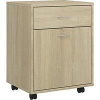 vidaXL Rolling Cabinet in Sonoma Oak Finish - Scandinavian Design - One Door and One Drawer - Mobile Engineered Wood Storage Unit
