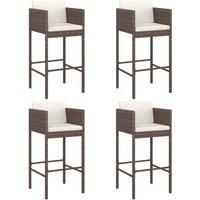 vidaXL 4-Pcs Outdoor Bar Stools Set with Cushions - Weather-Resistant Poly Rattan Construction - Brown Color - Lightweight - Powder-Coated Steel Frame