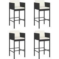 vidaXL Poly Rattan Bar Stools with Cushions, Weather-Resistant Outdoor Seating, Lightweight and Durable Construction, Black, Set of 4