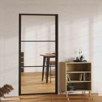 vidaXL Interior Door, Tempered ESG Glass and Aluminium, Black Modern Design, Transparent Panels for Natural Light, 102.5x201.5 cm