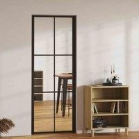 vidaXL Modern Interior Door with Transparent ESG Tempered Glass Panel and Aluminium Frame, 76x201.5 cm Black, Scratch-Resistant, Impact-Resistant, Vertical Decorative Line