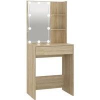 vidaXL Dressing Table - LED-Lit, Sonoma Oak Finish, Spacious Drawer and Shelves, Easy Assembly, Modern Design, Durable Engineered Wood