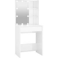 vidaXL Dressing Table with LED Lighting, High Gloss White, Quality Engineered Wood, Unique Asymmetrical Design, Spacious Drawers - Dimensions: 60x40x140 cm