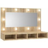 vidaXL LED Mirror Cabinet with Sonoma Oak Finish, 90x31.5x62 cm - Wall Mounted or Free Standing, Ample Storage with Four Open Shelves