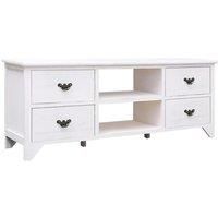 vidaXL Solid Paulownia Wood TV Cabinet - Modern Antique White Furniture for Living Room and Bedroom, with Storage Drawers and Compartments