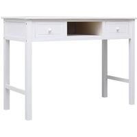 vidaXL Solid Paulownia Wood Desk - Versatile White Study Desk with Ample Storage Space, Scandinavian Farmhouse Style for Home and Office Use