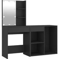 Led Dressing Table Vanity Makeup Desk with Cabinet Black Engineered Wood vidaXL