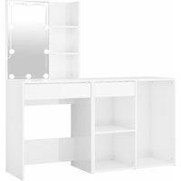 vidaXL LED Dressing Table with Cabinet High Gloss White Engineered Wood