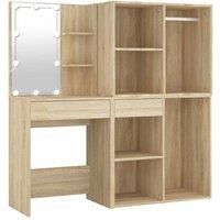 LED Dressing Table with 2 Cabinets Sonoma Oak Engineered Wood Mirrored vidaXL