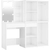 LED Dressing Table with 2 Cabinets High Gloss White Engineered Wood vidaXL