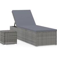 Sun Lounger with Cushion and Tea Table Sunbed Poly Rattan Multi Colours vidaXL