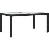 vidaXL Garden Table 150x90x75 cm Tempered Glass and Poly Rattan Black