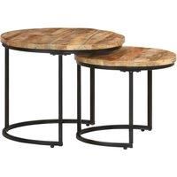 vidaXL Nesting Tables in Natural Rough Mango Wood - Set of 2, Round Shape, Perfect for Living Room, Study, Hallway