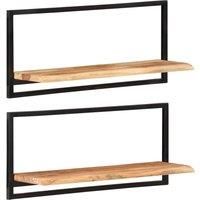 Vidaxl Wall Shelves 2 Pcs 80X25X35 Cm Solid Wood Acacia And Steel, Brown