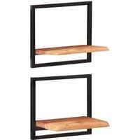 vidaXL Acacia Wood and Steel Wall Shelves - Floating Shelves for Display, Brown Live Edge Design, Versatile for Living Room/Bedroom/Office, 40x24x35 cm