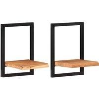 Wall Shelves 2 pcs 25x25x35 cm Solid Wood Acacia and Steel