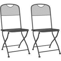vidaXL Folding Garden Chairs, 2-Set, Expanded Metal Mesh Design, Sturdy Iron Frame, Anthracite Color, Modern Patio Furniture for Indoor/Outdoor Use, Easy Storage & Portability