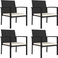 vidaXL 4pcs Garden Dining Chairs - Poly Rattan in Black with with Cream cushions