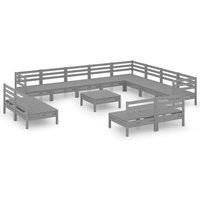 vidaXL Garden Lounge Set 13 Piece, Outdoor Lounge Set for Patio Balcony, Wooden Sofa Set with Coffee Table, Outdoor Sofa, Solid Wood Pine Grey