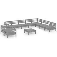 11 Piece Garden Lounge Set Solid Wood Pine Grey vidaXL