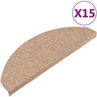 vidaXL Beige Stair Mats - Self-Adhesive Carpet Tread Rugs, Needle Felt Fabric, Sound-Dampening, Easy Install (15 pcs, 65x22.5 cm)