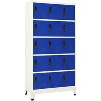 vidaXL Locker Cabinet - Grey/Blue Steel Storage, Office/School Filing Cabinet with 15 Lockable Compartments, Vents, and Name Tags, 90x40x180 cm