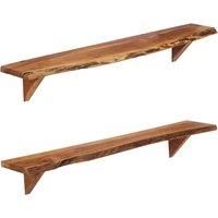 vidaXL Solid Acacia Wood Wall Shelves - Set of 2, Rustic Handcrafted Wooden Shelves with a Natural Finish, Ideal for Displaying Books & Decorative Items, Suitable for Living Room and Office