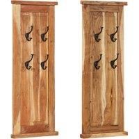 vidaXL Freestanding Coat Racks, Set of 2, Made with Solid Acacia Wood, Antique-Style, Wall-Mountable, with 4 Durable Wrought Iron Hooks