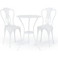 vidaXL 3 Piece Bistro Set in Cast Aluminium with Detailed Floral Pattern - White Outdoor Patio Furniture – Table and 2 Chairs, Easy to Assemble and Maintain
