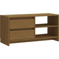 vidaXL Solid Pinewood TV Cabinet, Honey Brown, Modern style - Compact Storage Unit for any Living Room or Bedroom