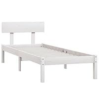 vidaXL Single Bed Frame, Compact and Sturdy in Solid Pine Wood, Fits 90x190 cm Mattress - Chic White Finish, Contemporary Design for Bedroom