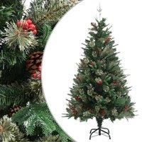 vidaXL Artificial Christmas Tree with Pine Cones and Berries - Hinged Green PVC&PE Xmas Tree with Steel Stand - Easy to Assemble - Festive Decor
