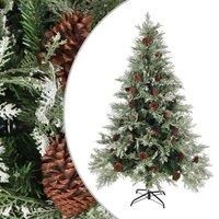 vidaXL Festive Christmas Tree- 150cm- Green and White PVC/PE Construction with Pine Cones- Includes Steel Stand