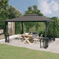 vidaXL Garden Gazebo with Sidewalls and Double Roofs – Water-resistant, Steel Frame, Polyester Roof, Enhanced Air Circulation, Elegant Design – Size 3x4m