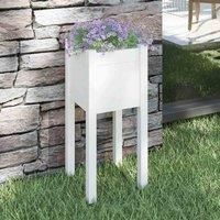 vidaXL Solid Pinewood Garden Planter - Outdoor White Square Flower Box - Durable and Weather-Resistant - Large Soil Capacity - Easy Assembly
