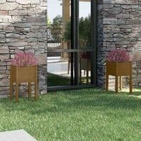 1/2x Solid Pinewood Garden Planter Flower Box Planter Pot Brown/White vidaXL