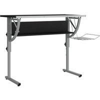 vidaXL Adjustable Craft Desk with Storage, Black&Grey, Engineered Wood & Steel Material, Perfect for Study, Home Office, Studio, 110x53x(58-87) cm