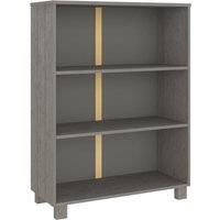 vidaXL Solid Wood Pine Book Cabinet - HAMAR Light Grey Bookshelf with 3 Shelves - Freestanding Bookcase for Living Room