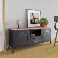 Solid Wood Fir and Iron TV Cabinet Black Wooden Sideboard Media vidaXL