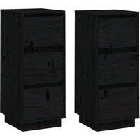 vidaXL Sideboards 2 Pcs Black 32x34x75 cm Solid Wood Pine, Black