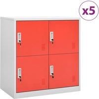 vidaXL Steel Locker Cabinets Set, Contemporary Design, Secure Office and School Storage Solution, Easy to Clean, Light Grey and Red