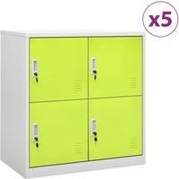 vidaXL Steel 5 Piece Locker Cabinets in Light Grey and Green - Versatile Office and Schools Storage Solution with Ample Space and Locks