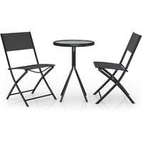 vidaXL Steel Bistro Set, 3 Piece Outdoor Dining Set with Weather-Resistant Textilene Chairs and Tempered Glass Tabletop- Black