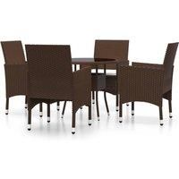 vidaXL 5 Piece Garden Bistro Set - Brown - Poly Rattan and Tempered Glass - includes Powder-Coated Steel Frame and Comfortable Cushions