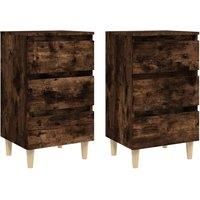 vidaXL Bed Cabinets with Solid Wood Legs 2 pcs Smoked Oak 40x35x69 cm