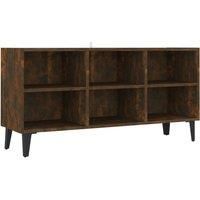 vidaXL Smoked Oak TV Cabinet with Metal Legs - 103.5x30x50 cm Engineered Wood Media Stand with 6 Storage Compartments for Living Room